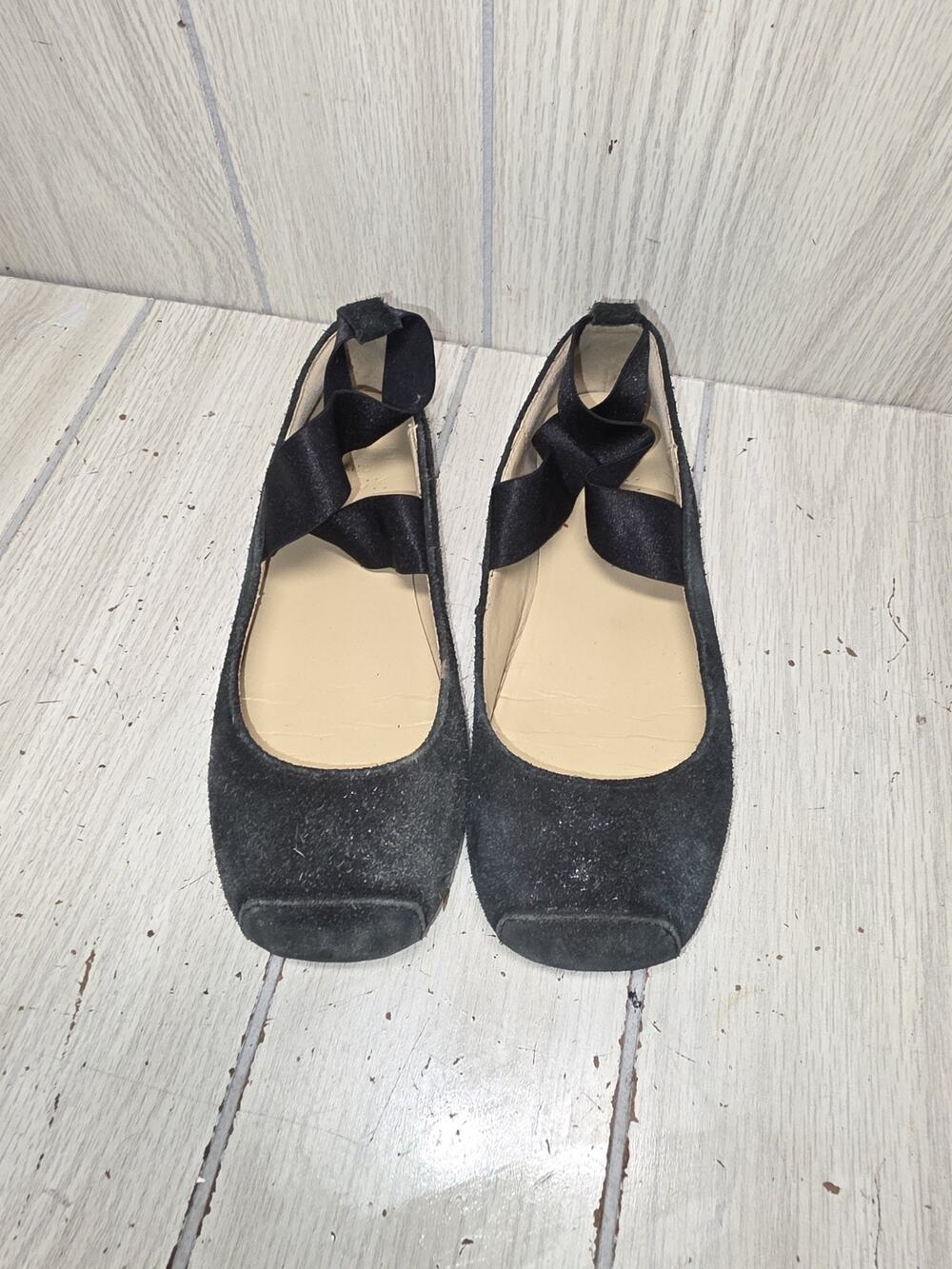 Janie And Jack Girls Square Toe Ballet Flats Black Suede Size 1 Cute